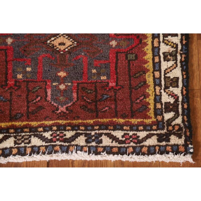 Red Gharajeh Persian Vintage Runner Rug Handmade Wool Carpet - 1'11"x 4'11"