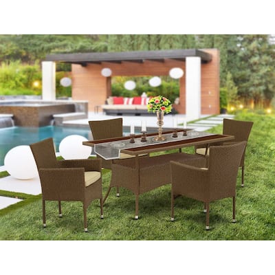 HomeStock 5-Piece Natural Oak Finish Solid Wood Top Dining table with 4-Chairs