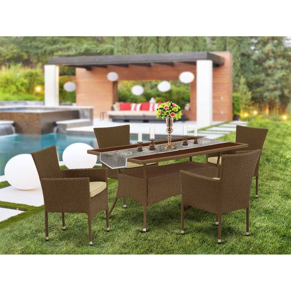 HomeStock 5-Piece Natural Oak Finish Solid Wood Top Dining table with 4-Chairs