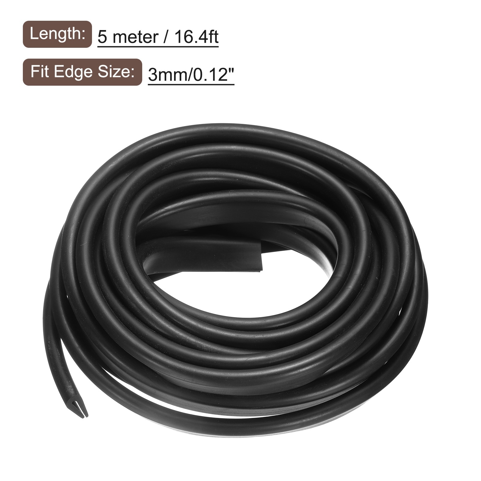 Rubber U Channel Trim, Guard Seal Strip Edge Protector Flat Type - Black