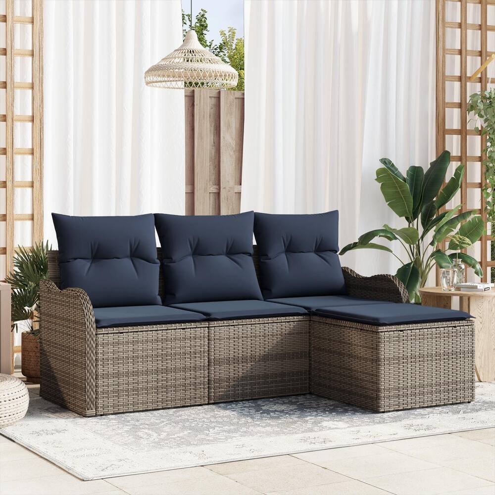 vidaXL 4 Garden Sofa Set with Cushions Black/Brown/Grey Synthetic Rattan - 69.3 x 24.4 x 27.2