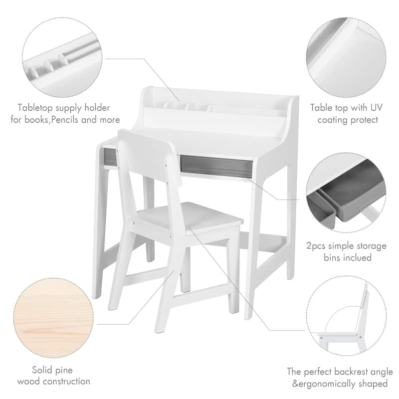 COSTARS Kids Study Desk with Storage Bins Activity Table and Chair Set, White