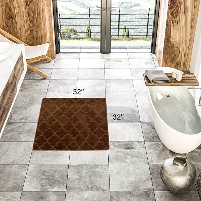Machine Washable Kitchen & Bathroom Mat, Slip Resistant Backing - 32''x32'' - Brown
