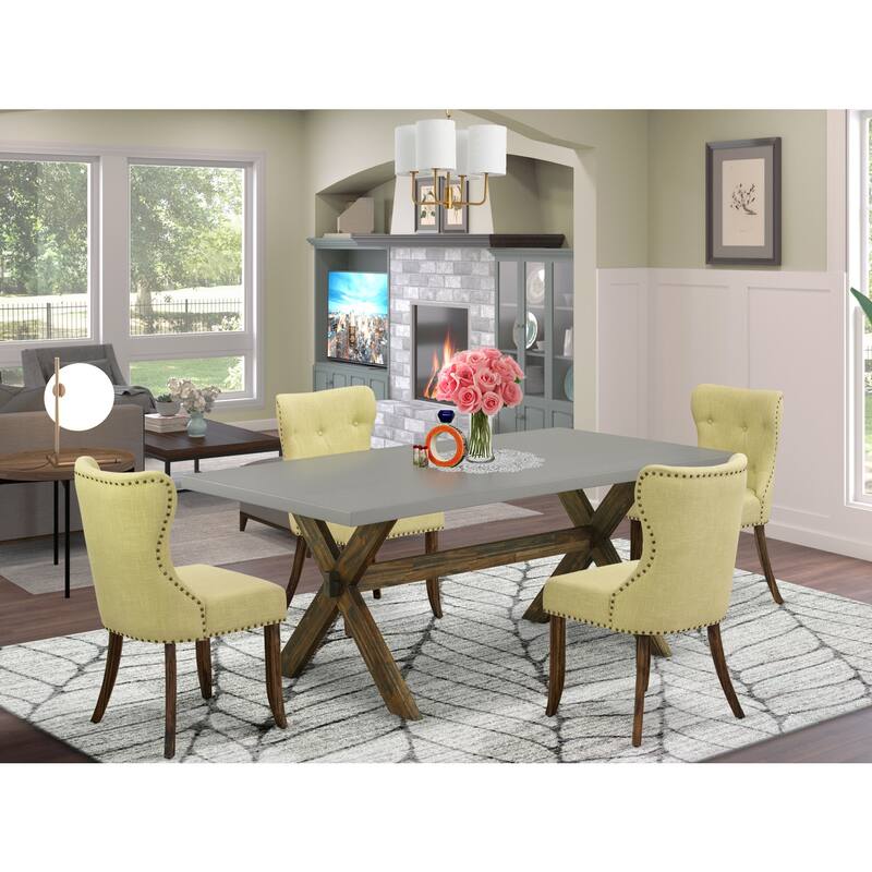 5-Piece Dining Set - Kitchen Table with 4 Parson Chairs - Modern Rectangular Table & Linen Fabric Seating - 72