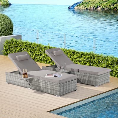Outdoor Chaise Lounge Chair Set of 2 with Adjustable Backrest
