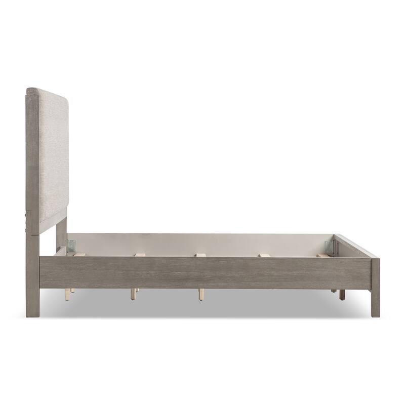 Furniture of America Cruz Contemporary Gray Solid Wood Panel Bed Frame with Upholstered Headboard