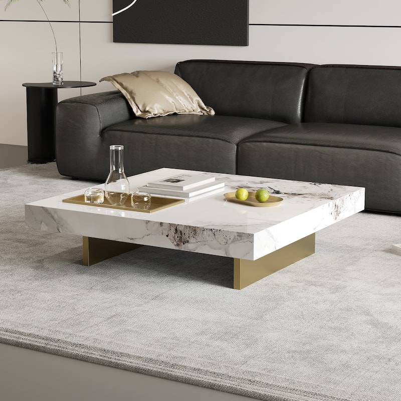 43" Mid Century Modern Square Coffee Table, Carbon Steel Legs