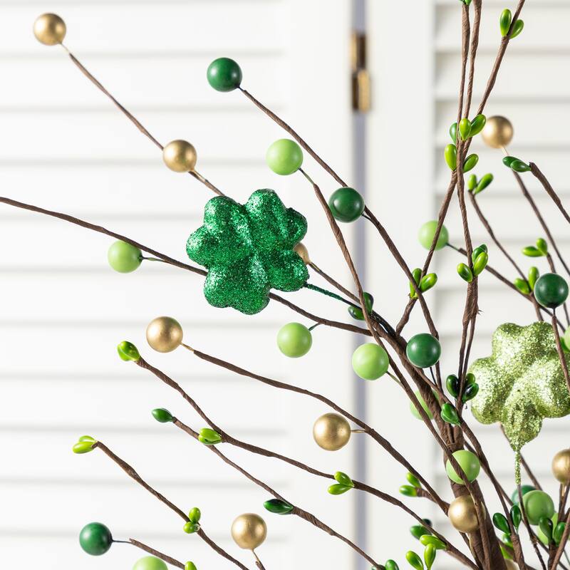 Glitzhome Set of 2 28"H St. Patrick's Berry & Shamrock Artificial Picks