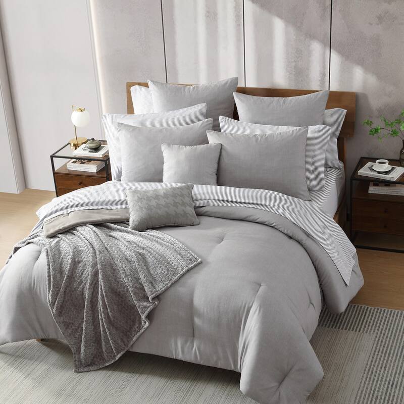 Kenneth Cole Abstract Text Grey 14 Piece Comforter Bonus Set