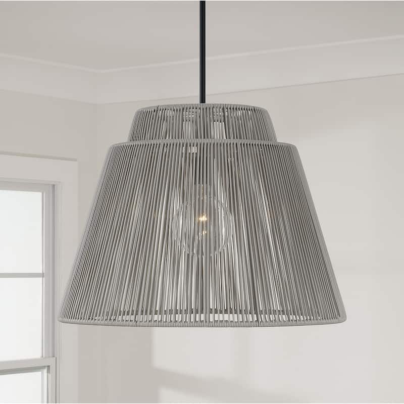 24" W x 17.25" H 1-Light Indoor Outdoor Pendant in Matte Black and Hand-wrapped Resin Rope - 23"W x 17"H