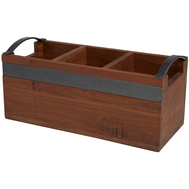 Modern Mango Wood 3 Section Tray with Black Metal Handles - Brown or Beige