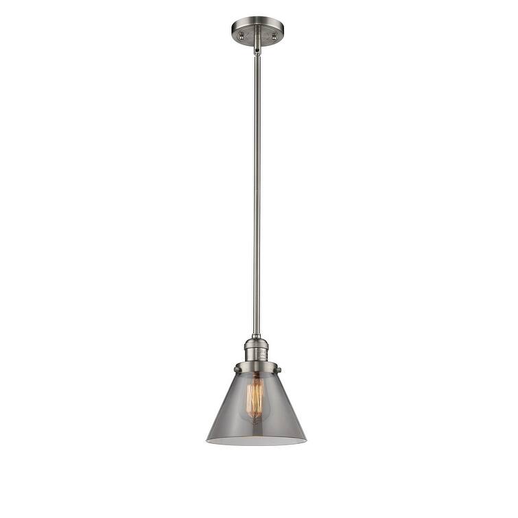 Innovations Lighting Large Cone Single Light 8" Wide Mini Pendant with - Brushed Satin Nickel / Smoked