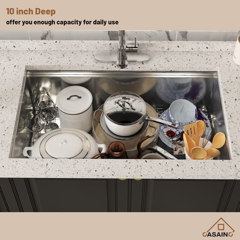 Undermount Single Bowl 18 Gauge Brushed Stainless Steel Workstation Kitchen Sink with Sliding-Accessories
