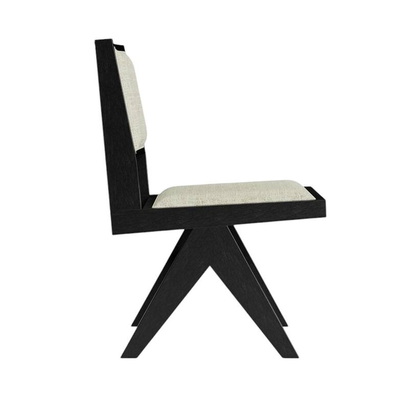 Set of 2 Upholstered Dining Side Chairs with Inverted V-Leg in Black and Light Gray