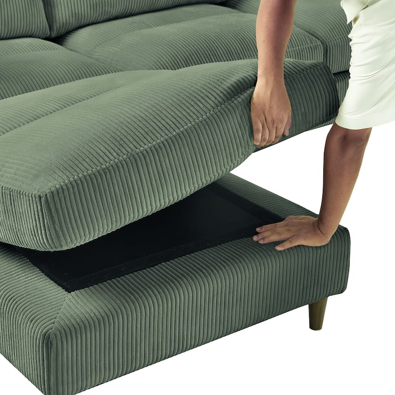 Roomfitters Modern Corduroy Modular Sectional Sofa, U-Shaped Convertible 6-Seat Sofa Set with Footstool and Pillows, Olive Green