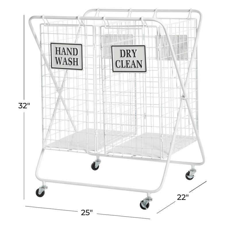 Metal Double Laundry Basket with Wheels and Signs - 22"W x 25"L x 32"H