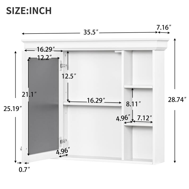 GDFStudio - Valence Modern Wall-Mounted Bathroom Storage Cabinet with Mirror and Open Shelves - 35'' x 28''