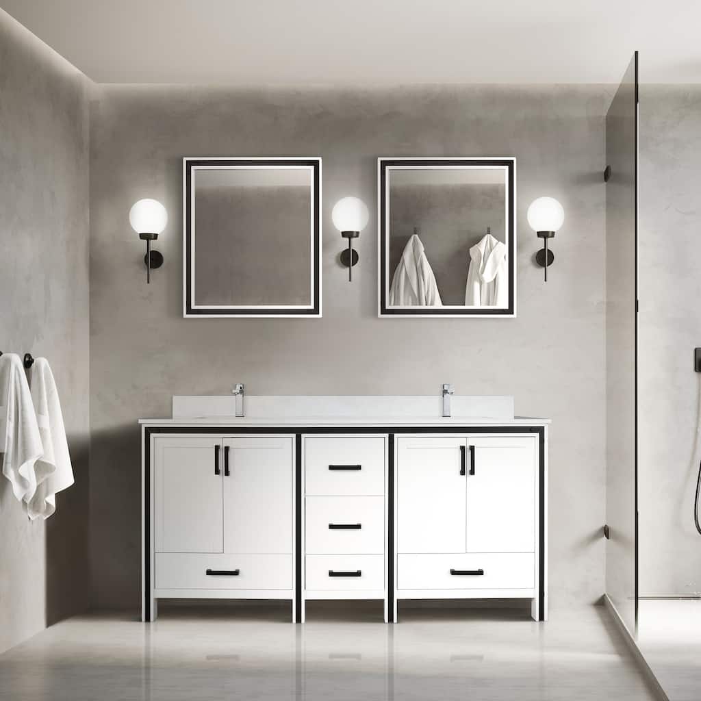 Ziva 72 in W x 22 in D White Double Bath Vanity and White Quartz Top