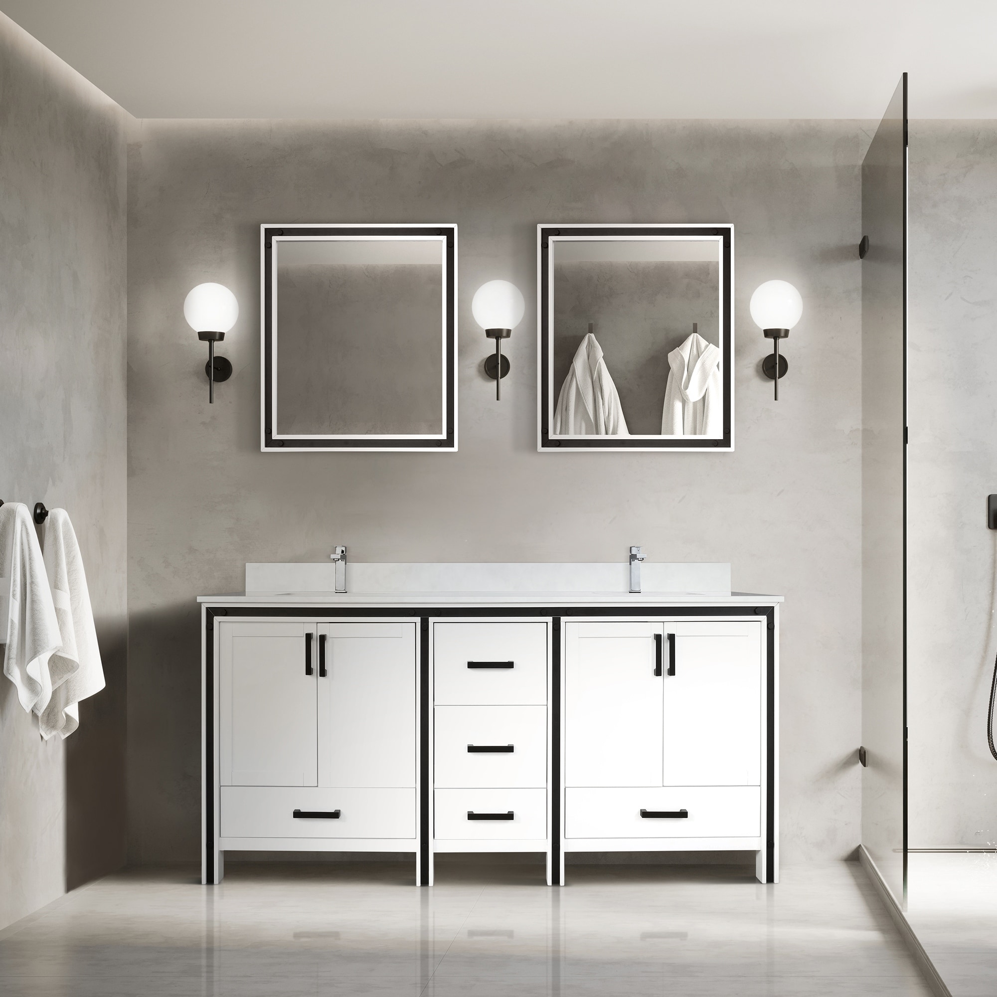 Ziva 72 in W x 22 in D White Double Bath Vanity and White Quartz Top