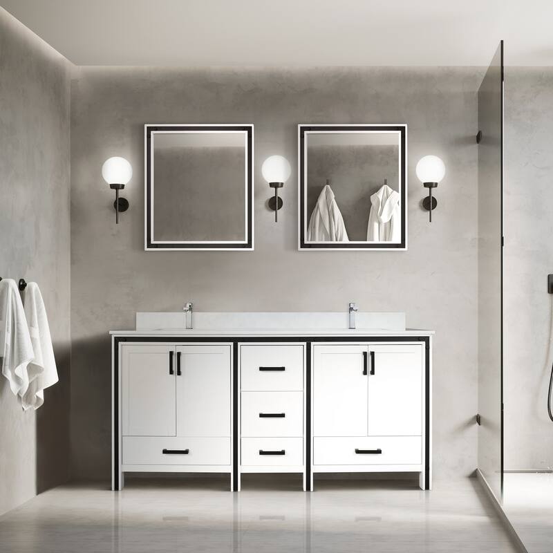 Ziva Bath Vanity, White Quartz Top and Mirrors