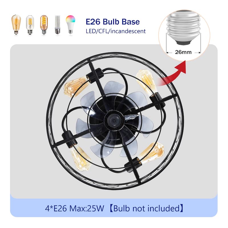 20" Caged Ceiling Fans with Lights and Remote Control, NOT Included Bulbs