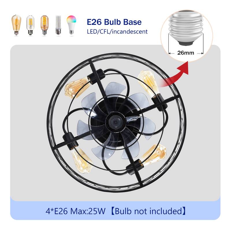 20" Low Profile Caged Ceiling Fans with Remote Control, NOT Included Bulbs