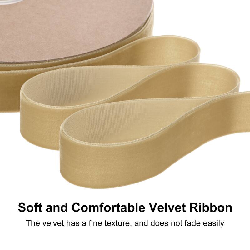 Thin Velvet Ribbon, Single Side Christmas Ribbon - Light Brown - 1"