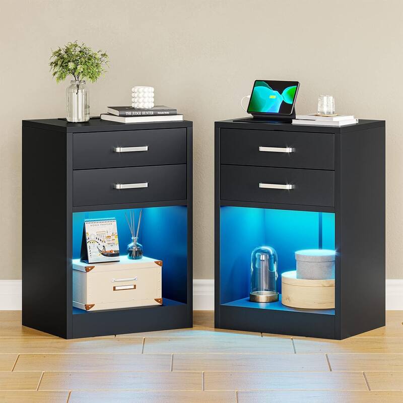 LED Nightstands Set of 2 Nightstands for Bedroom