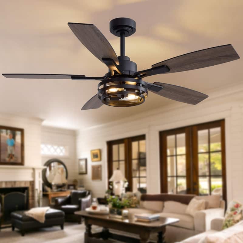 52Inch 2-Light Modern Caged Ceiling Fans With Lights and Remote Farmhouse Ceiling Fan With Lights Indoor - 52in.
