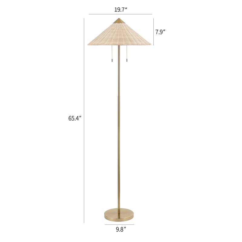 65.4" Modern 2-Light Cone Shade Floor Lamp with Pull Chains