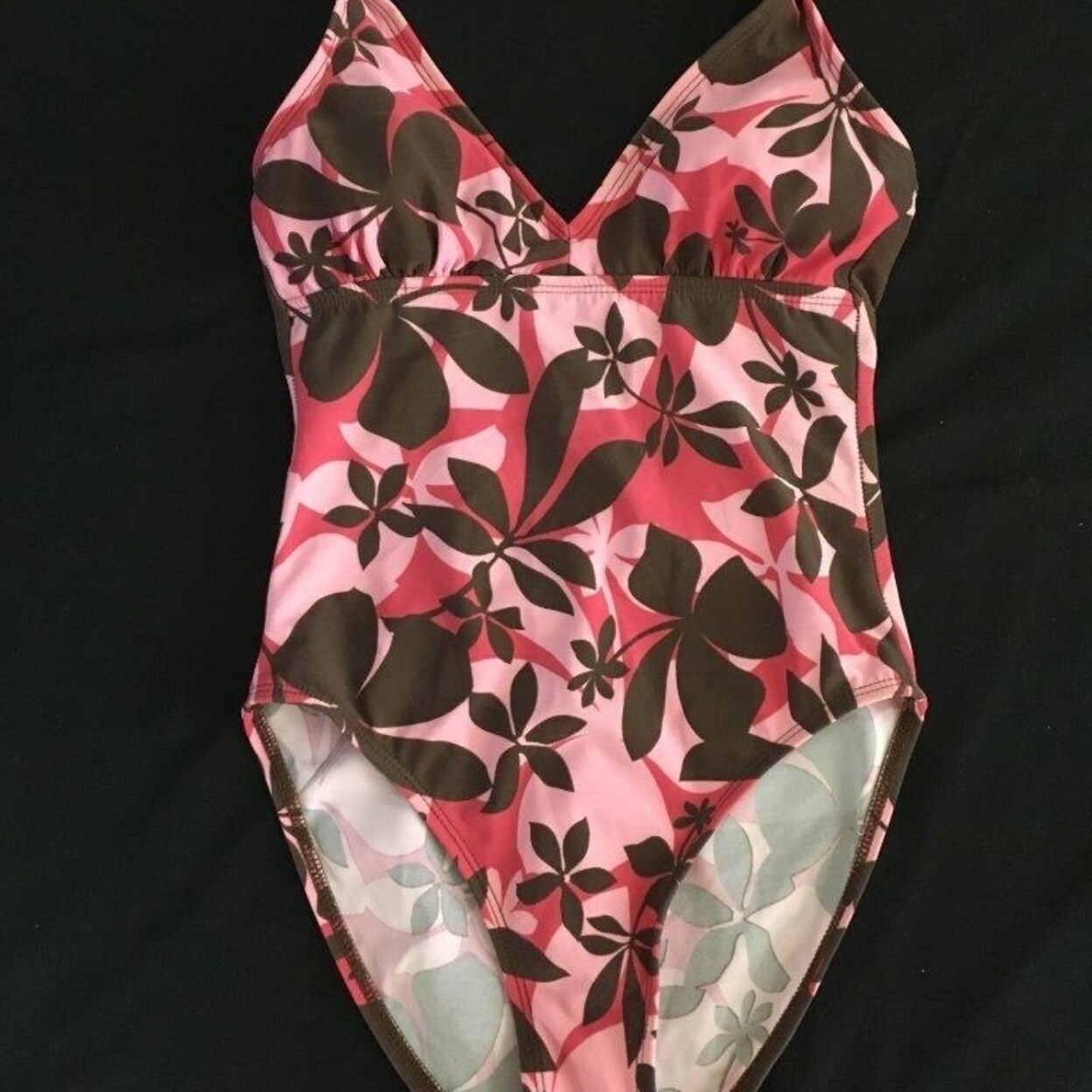 Shop Athleta 1 Piece Swimsuit Halter Size S Pink Brown Floral