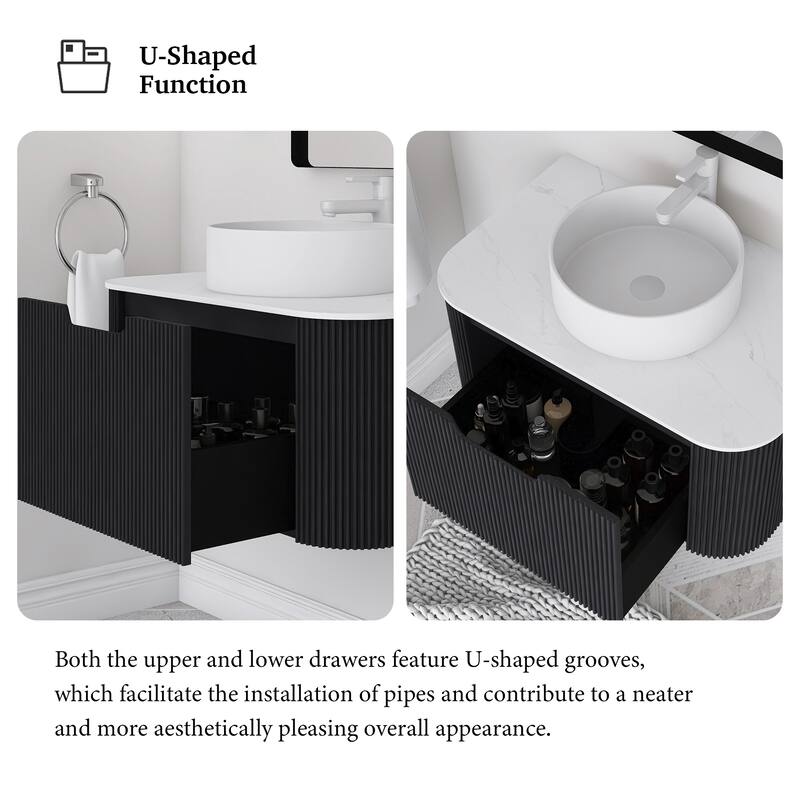 Plywood Wall-Mounted Bathroom Vanity Set with Integrated Ceramic Sink in Natural Wood