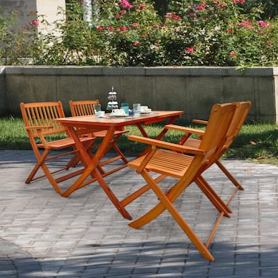 Foldable Patio Dining Set, 4 Folding Chairs & Dining Table, Teak