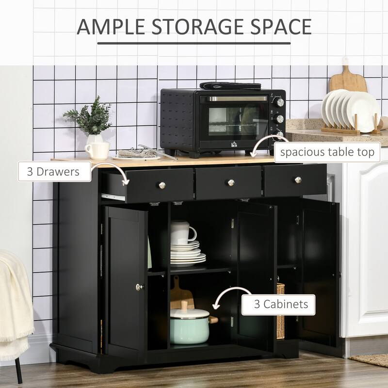 Sideboard with Solid Wood Countertop, Modern Kitchen Storage Cabinet, Coffee Bar Cabinet with 3 Drawers, Doors
