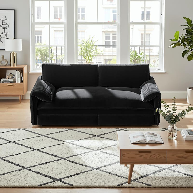 Homy Casa 66" Queen Pull-Out Sofa Bed with Storage, Velvet Loveseat