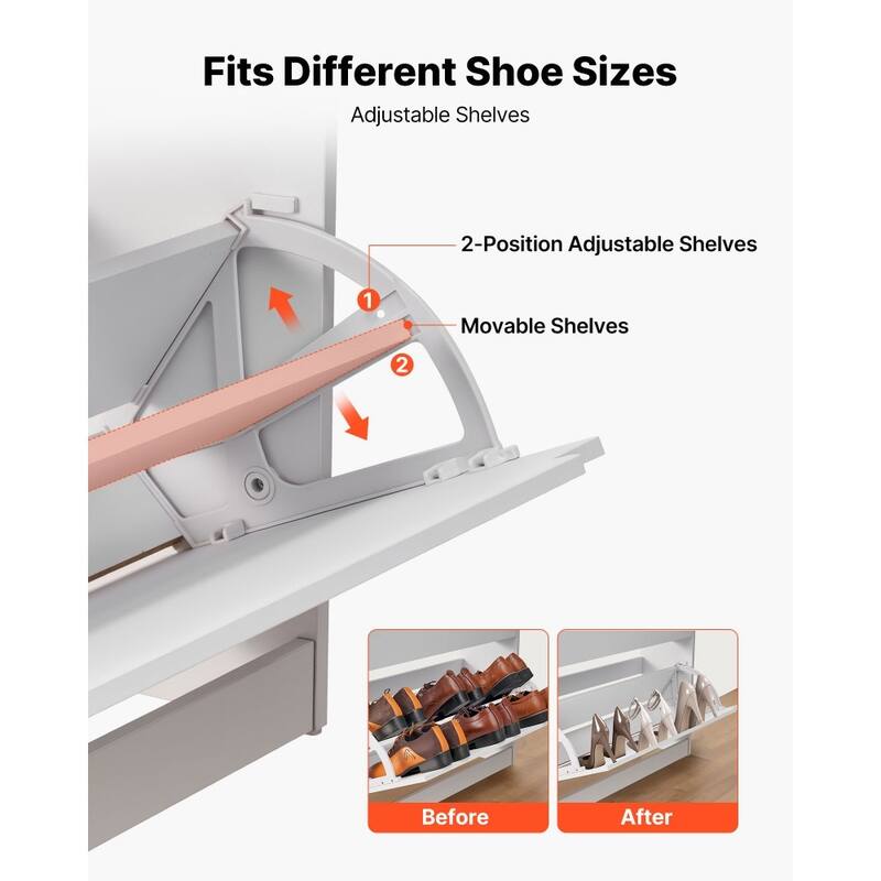 Modern White Shoe Cabinet with 3 Flip Drawers and Adjustable Shelves for Narrow Hallway Storage - 31.5 x 8.66 x 45.87 in