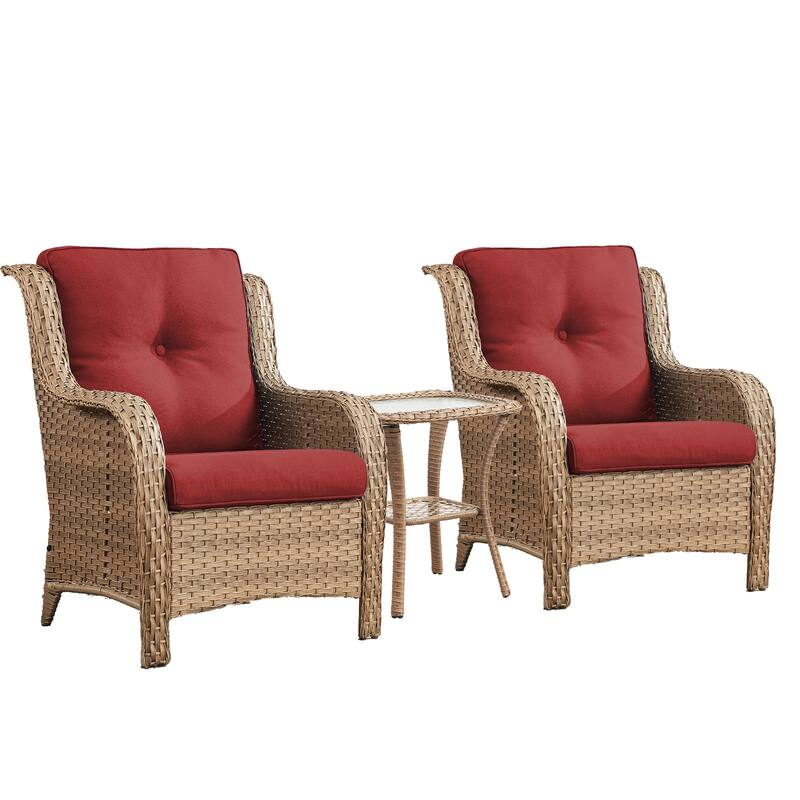 Pocassy 3 Pieces Outdoor Patio Chairs Table with 4 Inch Cushion