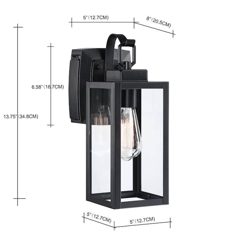 2 Pack 1-Light Outdoor Wall Lantern with Built-In GFCI Outlets - Matte Black