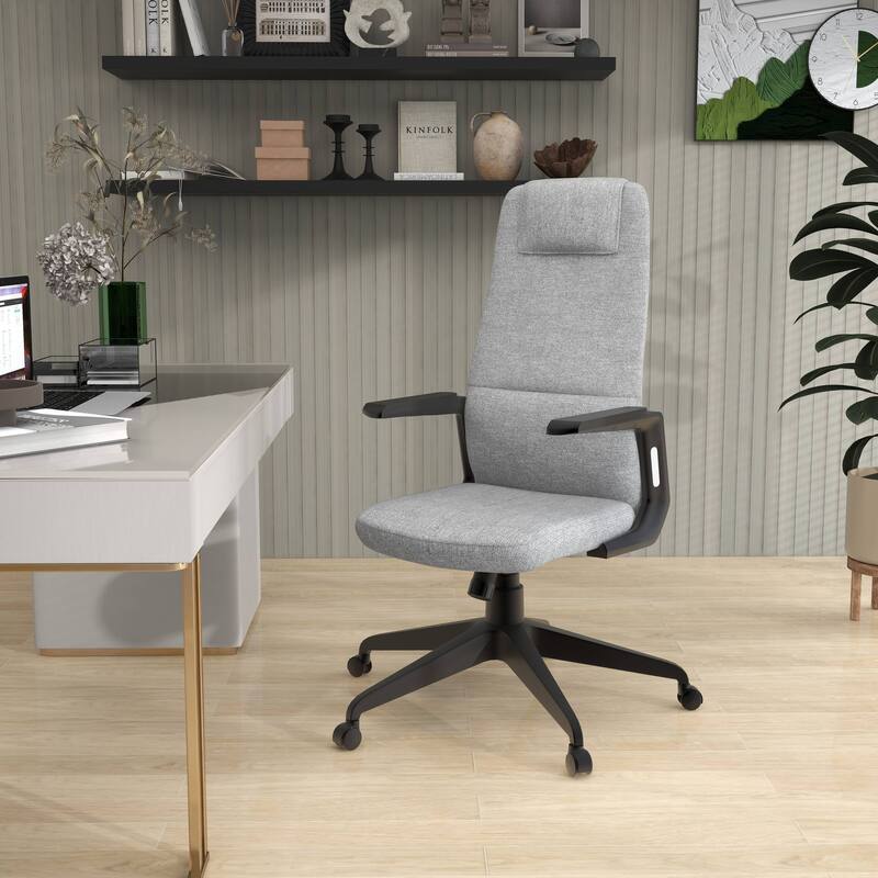 Nexa Ergonomic Leather/Polyester High-Back Office Chair with Padded Headrest, Adjustable Height, Swivel, and Smooth Casters