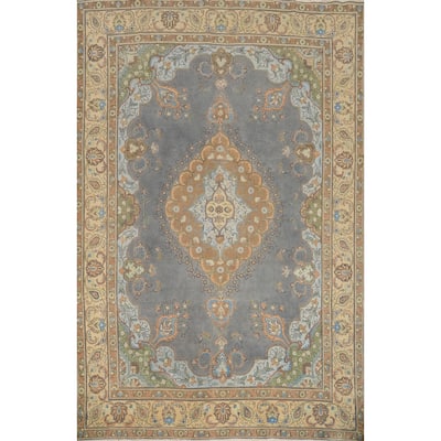 Hand Knotted Oriental 100% Wool Carpet Traditional Floral Greys & Charcoal Tabriz Area Rug - 12' 7'' X 9' 6''