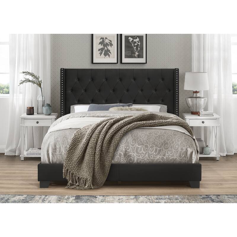Brady Upholstered Tufted Wingback Panel Bed