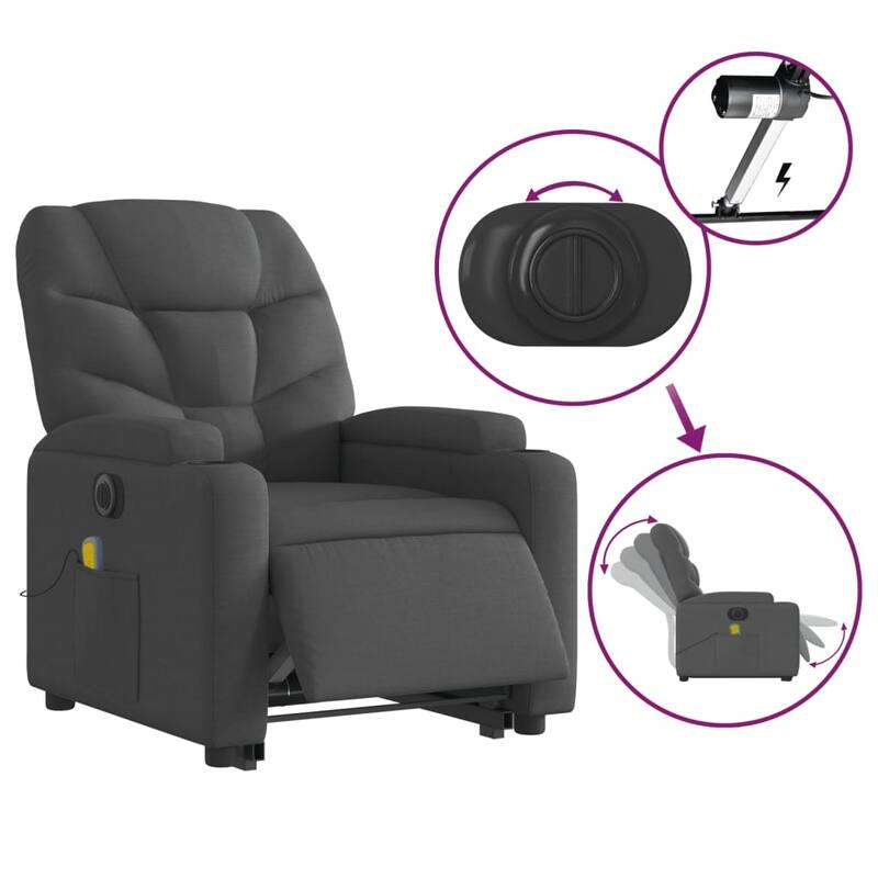 vidaXL Stand up Massage Recliner Chair Light Gray Fabric