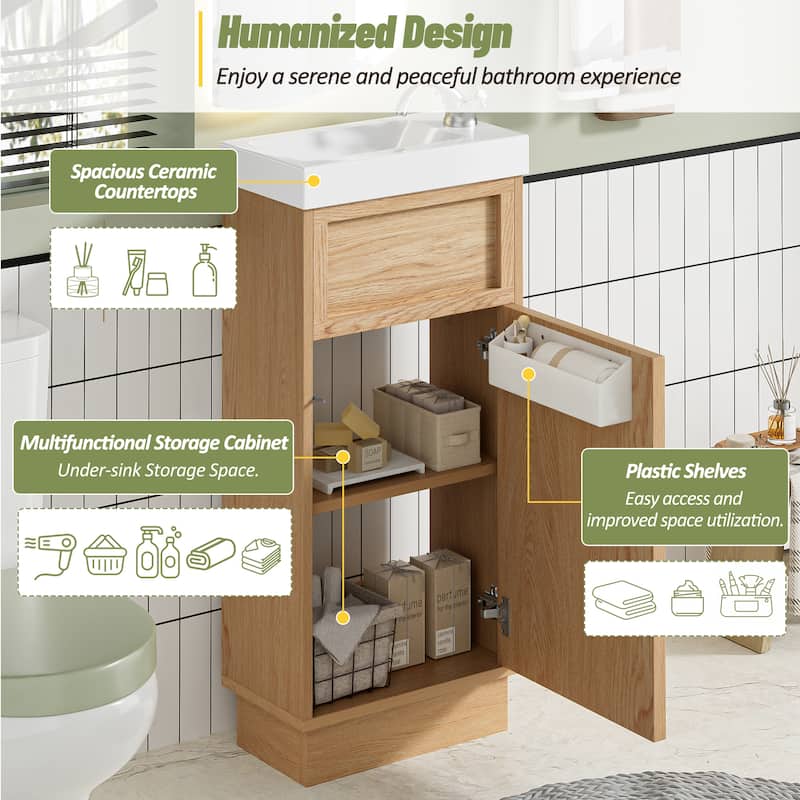 GDFStudio - Nora Vanity MDF Bathroom Cabinet with Reversible Resin Sink Adjustable Shelf - 15.75"