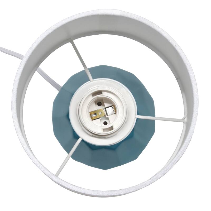 Geometric Ceramic Table Lamp with White Drum Shade - 19.5" - Teal