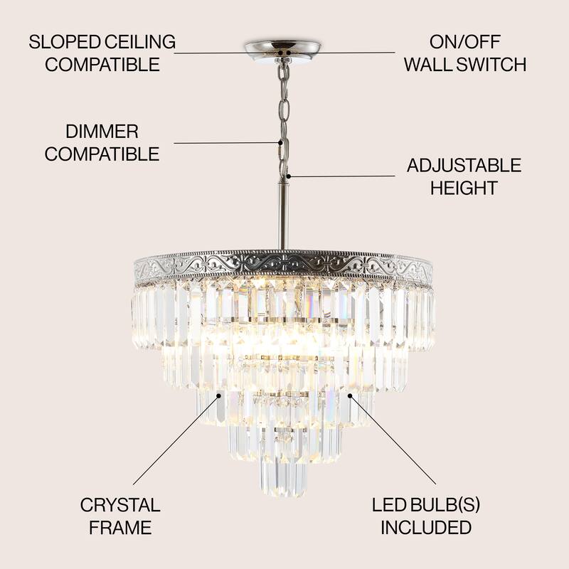 Gaines Crystal LED Chandelier, Polished Nickel/Clear by JONATHAN Y