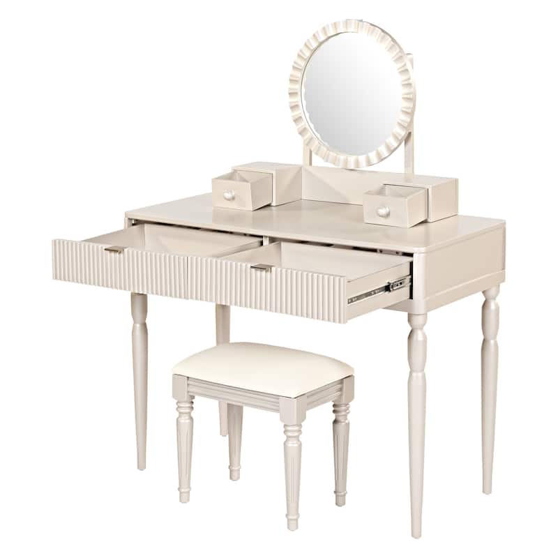 Makeup Vanity with 4 Drawers & Stool, Dressing Table with Mirror