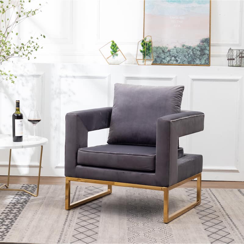 Roundhill Furniture Lenola Contemporary Upholstered Accent Armchair - Grey