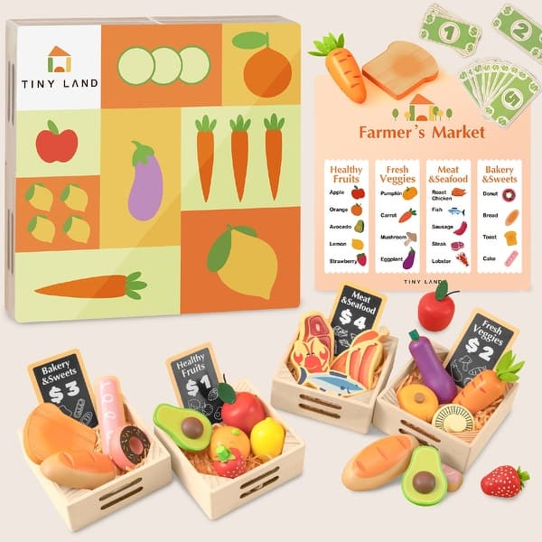 slide 2 of 7, Tiny Land® Wooden Play Food For Kitchen with NO rack Toddler