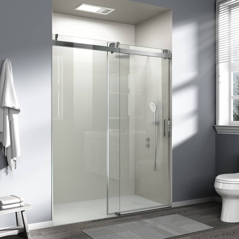 ABRUZZO 56-60" W x 76" H Frameless Soft-Closing Single Sliding Shower Door 1/4" (6mm) Explosion-Proof Tempered Glass
