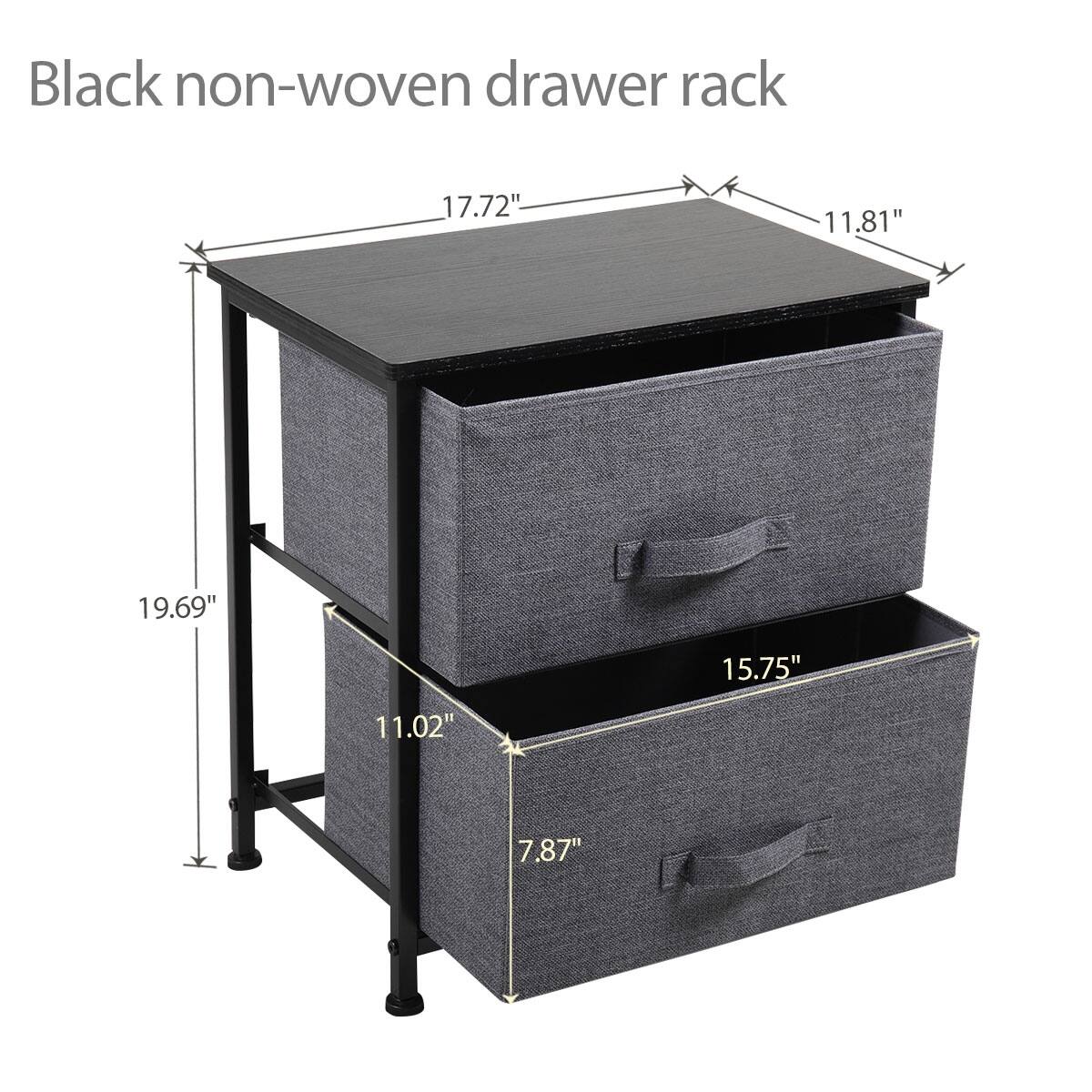 2Tier Black Utility Dresser NonWoven Fabric Drawer Rack Storage Unit Side Table Nightstand